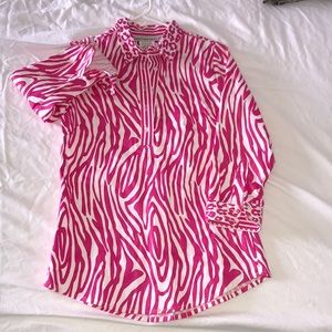 pink & white multi-patterned button down